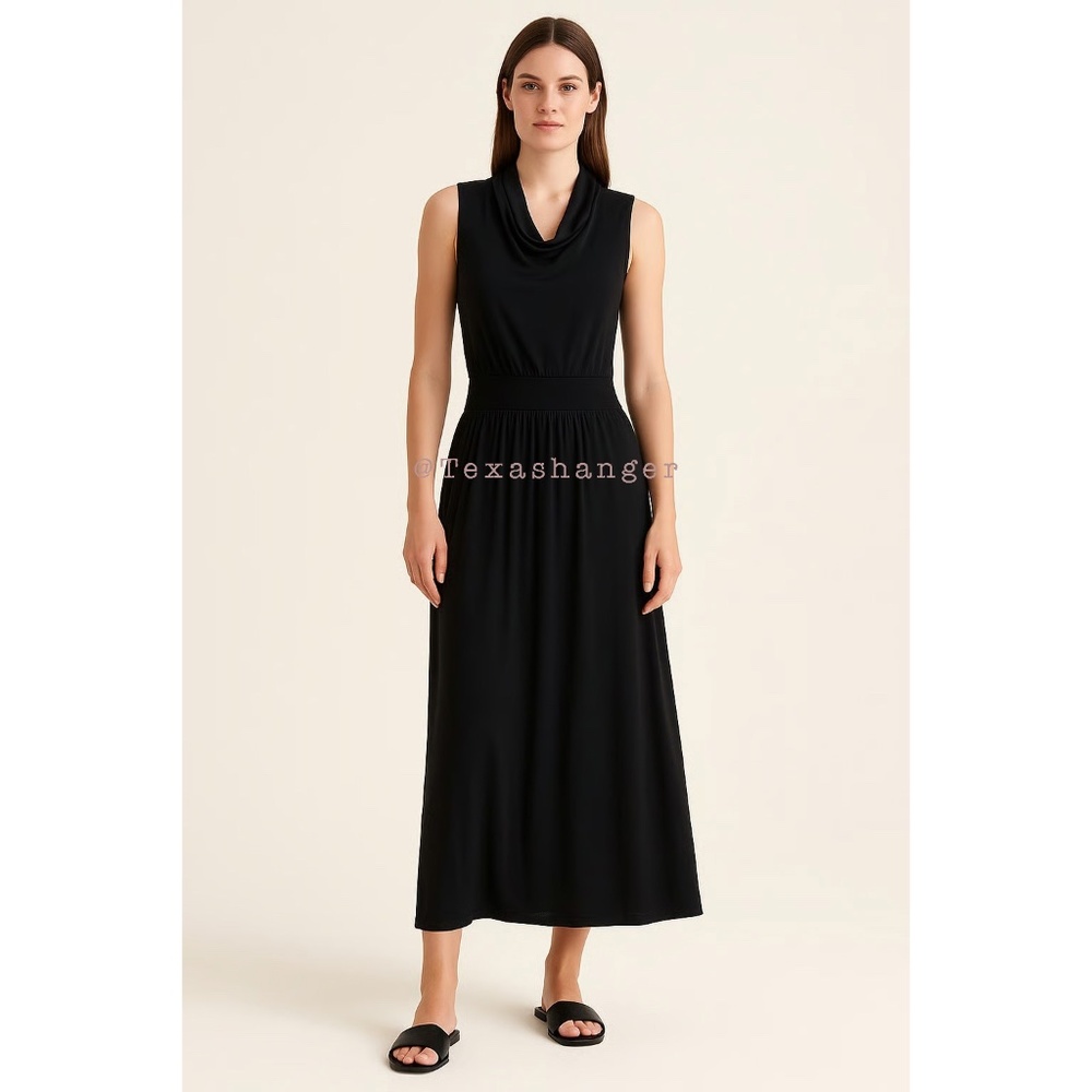 NWT Theory Lewie Black Drapey Crepe Maxi Dress S Small Black